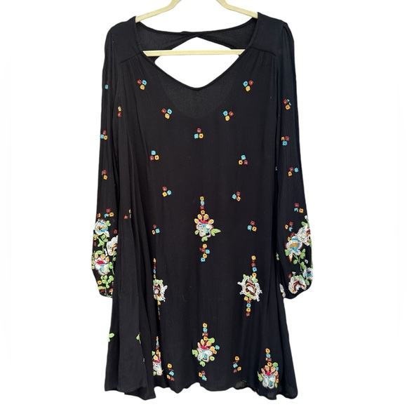 Free People Oxford Dress SMALL Embroidered Cottagecore Boho WhimsyGoth Lagenlook - Picture 2 of 16